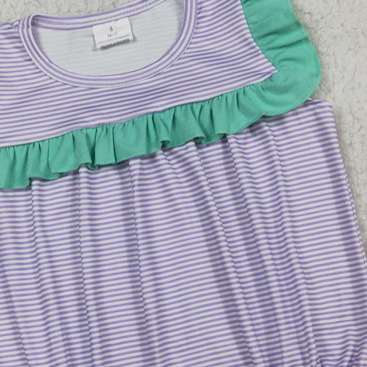 3.30 RTS NO MOQ （In stock）SR3942 Ruffle lavender stripe baby girls summer romper