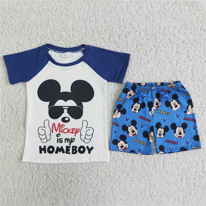 D7-13 Blue cartoon mouse boy short sets