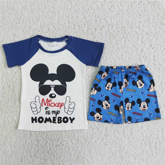 D7-13 Blue cartoon mouse boy short sets
