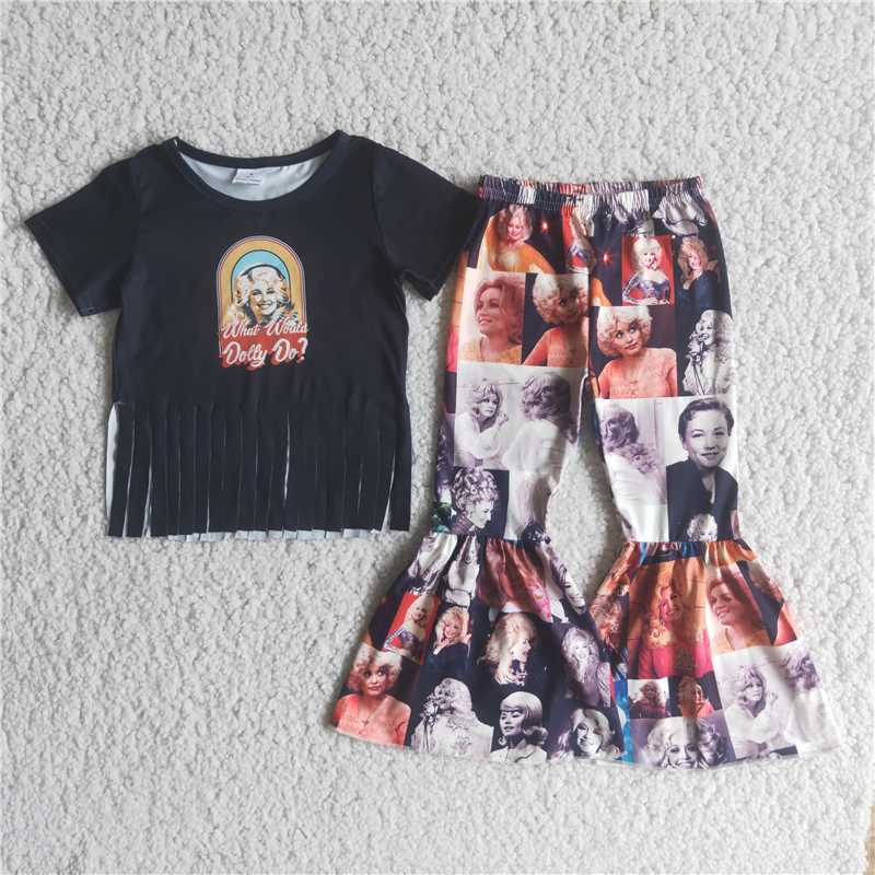 E2-15  baby girls singer tassel bell pants set