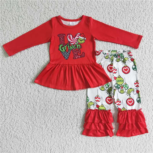 6 A10-27 Grinch love red top lace pants set