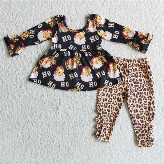 6 C7-36 Santa Claus long-sleeved top and leopard print pants set