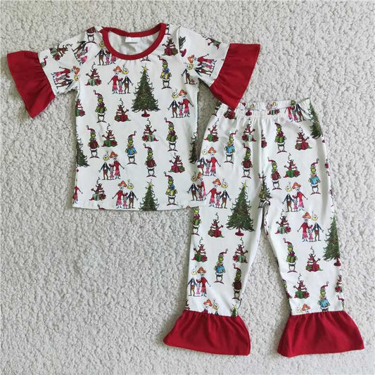 11.15 RTS NO MOQ （In stock）D2-4 baby girls Christmas tree pajamas sets