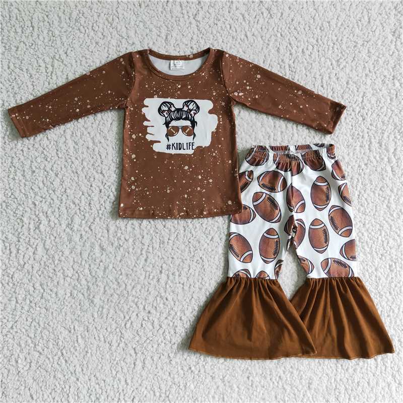 6 C11-1Kid life shirt football print pants girls clothing