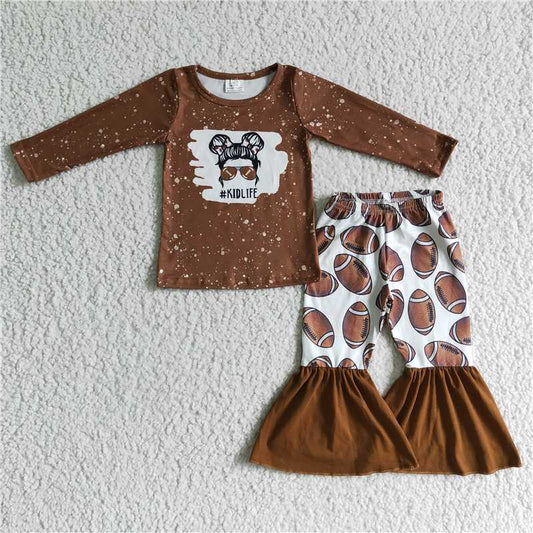 6 C11-1Kid life shirt football print pants girls clothing