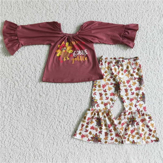 6 C8-19Little miss gobble gobble turkey shirt thanksgiving clothing