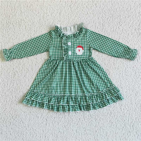 6 C10-7  Baby Girls Santa Green Plaid Christmas Gown(Knee legnth) Pajamas Dresses