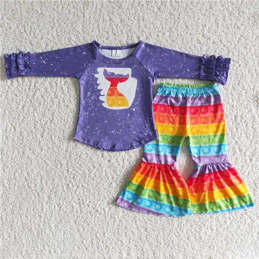 6 A24-30Fish tail bubbles bleached shirt rainbow color pants cute girls clothing sets