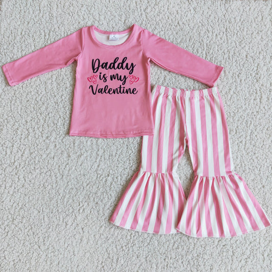 6 B9-35Daddy is my valentine pink shirt stripe pants girls boutique clothes
