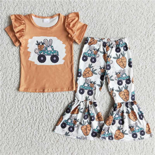 D11-4 Easter bunny ears truck short sleeve long pants suit