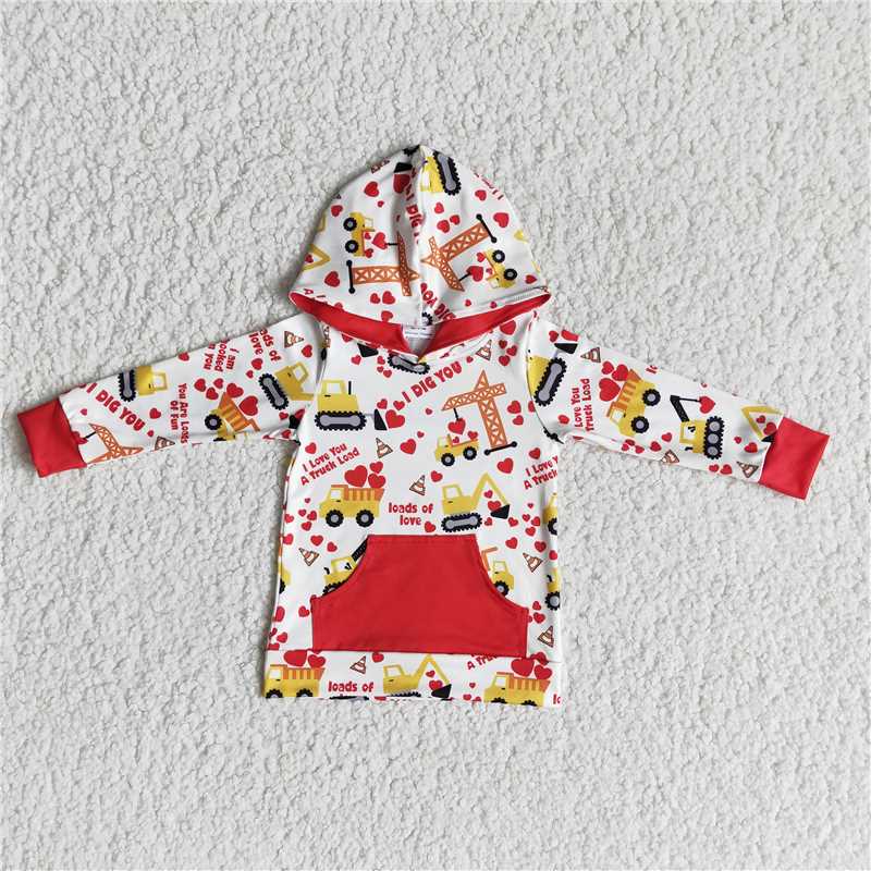 12.17 RTS NO MOQ （In stock）6 A27-19 Baby Boys tractor Valentines hoodie top