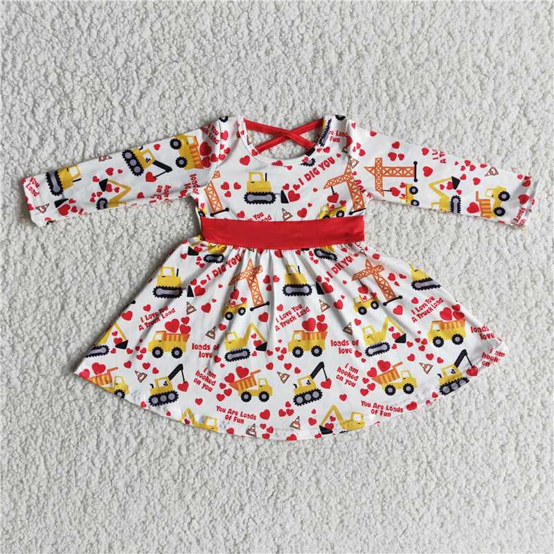 6 A29-14  Valentines baby girls tractor heart twirl dresses