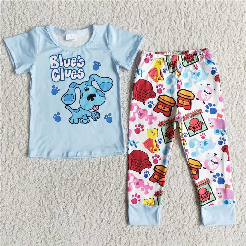 E6-14 Boys clues dog blue short-sleeved trousers suit