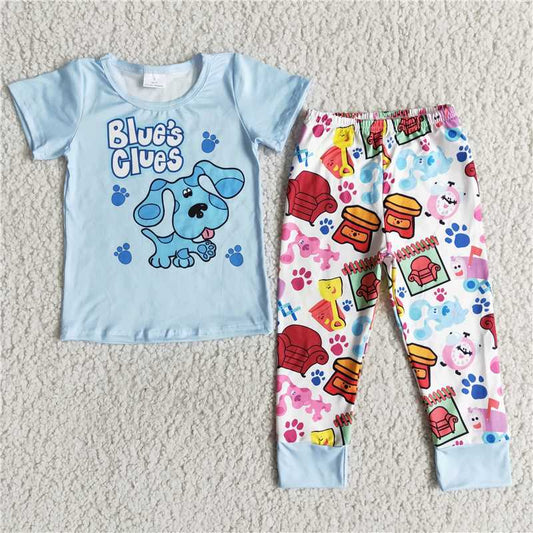 E6-14 Boys clues dog blue short-sleeved trousers suit
