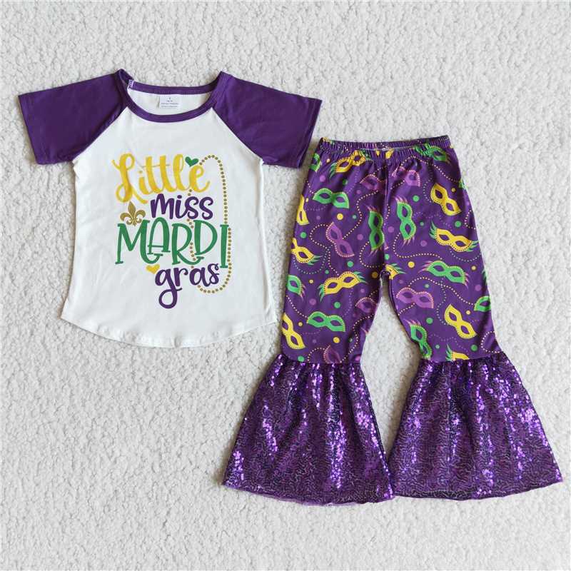 E7-27 Little Miss Mardi Gras sequin ruffle pants sets