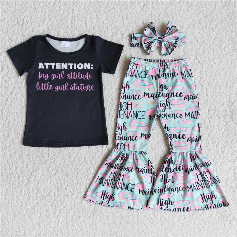 B1-20  Baby girls attention bell outfits clothing sets-(can choose bow here)