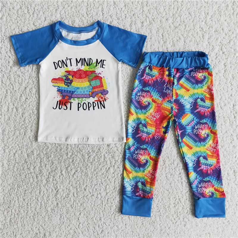 E11-18 JUST POPPIN blue short-sleeved trousers suit