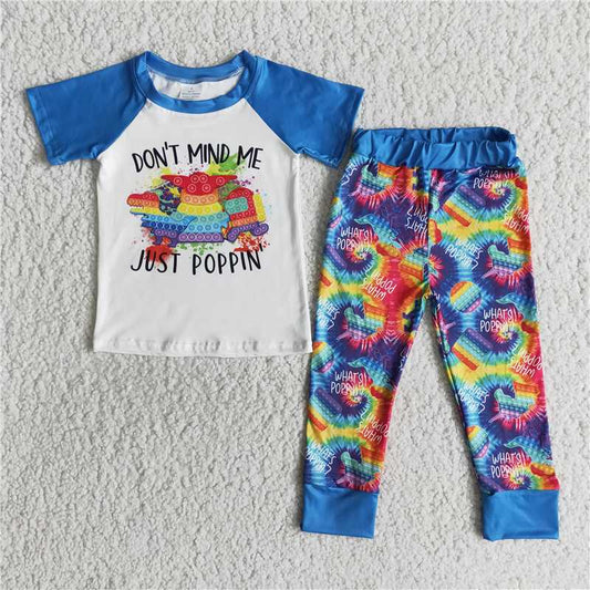 E11-18 JUST POPPIN blue short-sleeved trousers suit