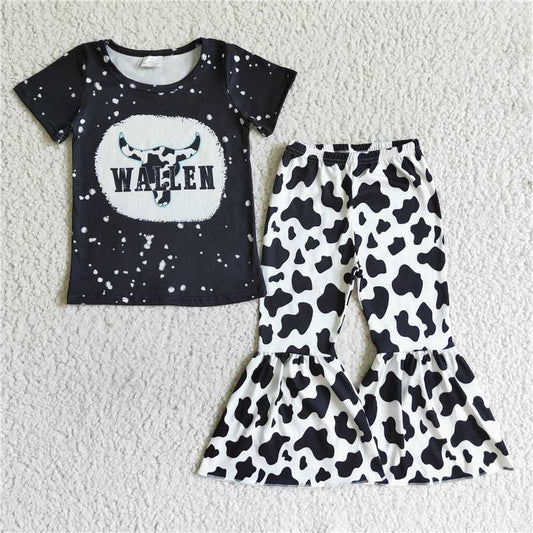 B6-25 Baby girls singer black western bell pants sets