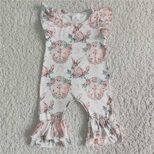 B6-27  Baby girls easter ruffle bunny holiday rompers