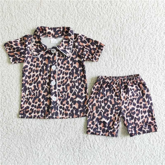 B14-25 Sales New RTS No Moq Promotion Baby girls leopard summer pajamas