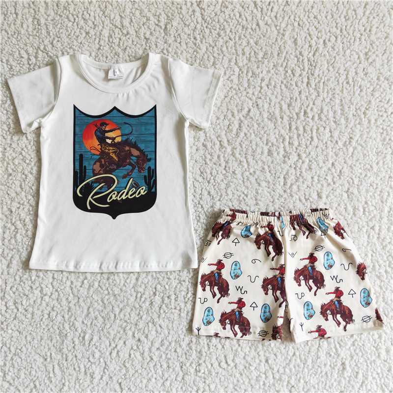 BSSO0002 baby boys western rodeo summer shorts sets