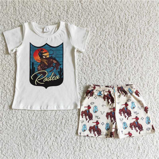 BSSO0002 baby boys western rodeo summer shorts sets
