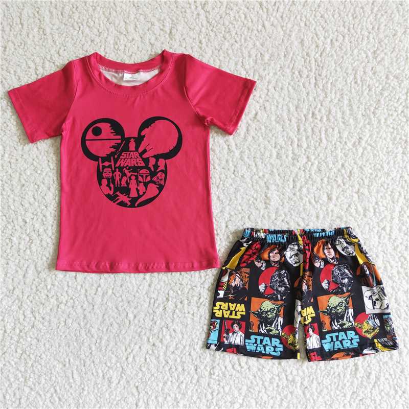 BSSO0040Baby boys cartoon red top summer shorts sets