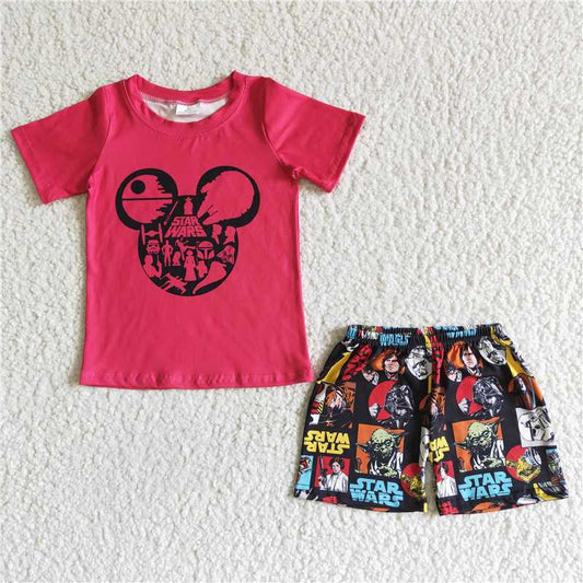 BSSO0040Baby boys cartoon red top summer shorts sets
