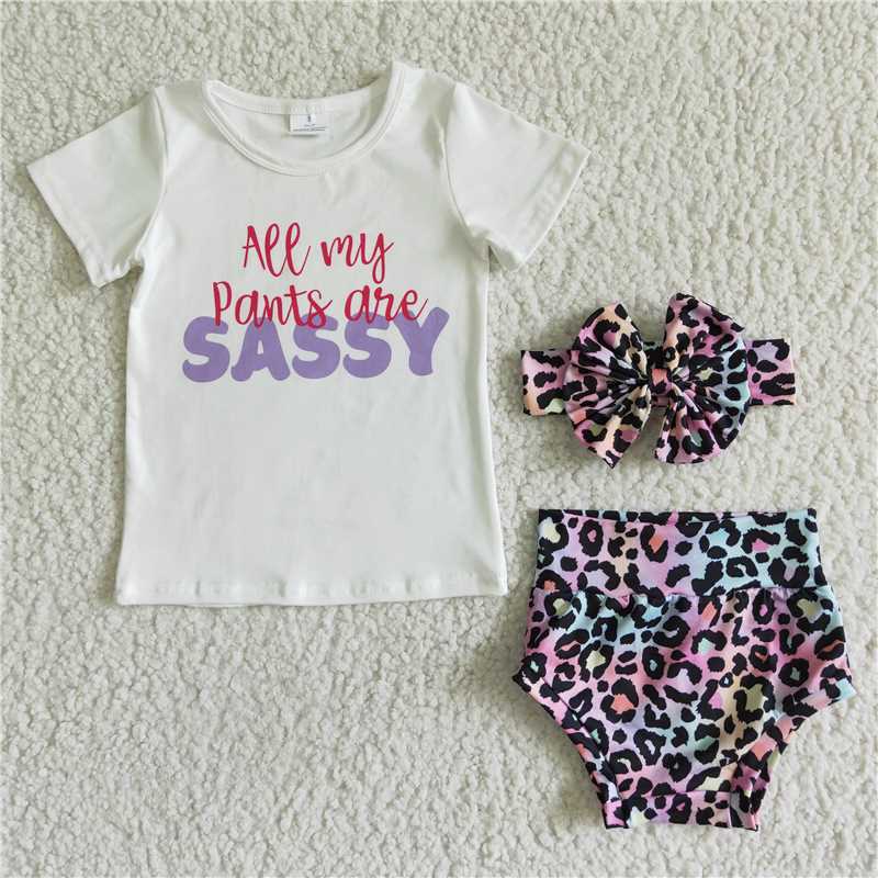 GBO0021  Baby girls sassy leopard summer bummie sets(can choose headband here)