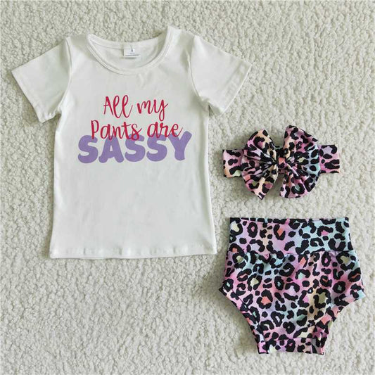 GBO0021  Baby girls sassy leopard summer bummie sets(can choose headband here)
