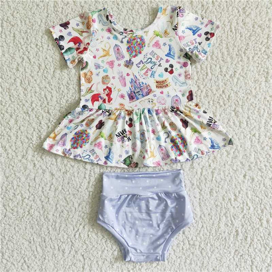 GBO0026 Baby girls cartoon castle summer bummie sets