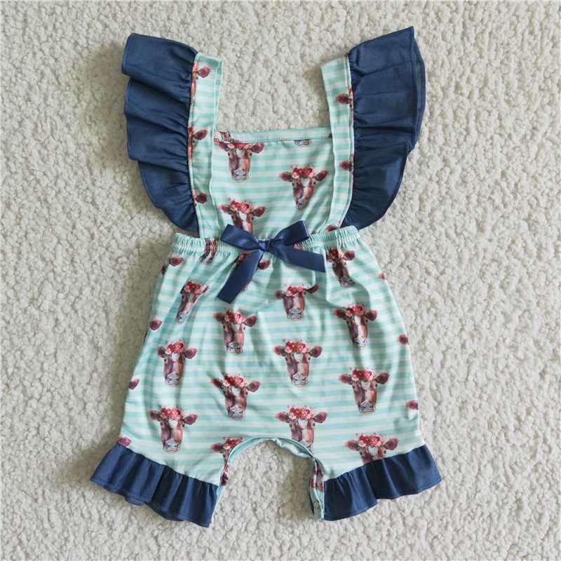 SR0004  Baby girls summer cow western sleeveless rompers