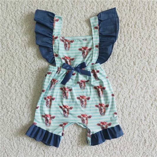 SR0004  Baby girls summer cow western sleeveless rompers