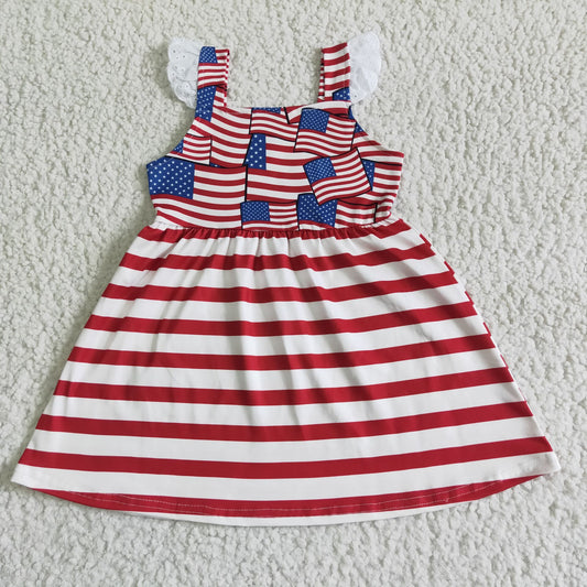 GSD0042 Girls' flying sleeves National Day star striped skirt