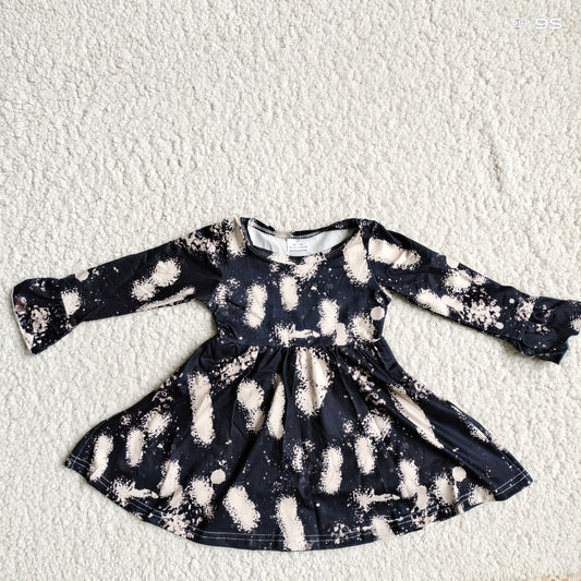 9.18 RTS NO MOQ（In stock）G3-8-8*;. Baby Girls Winter Dress Off-white spotted black long-sleeved dress