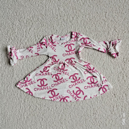 10.4 RTS NO MOQ（In stock）G3-8-8*;/ Baby Girls Winter Dress Rose pink letter long-sleeved dress