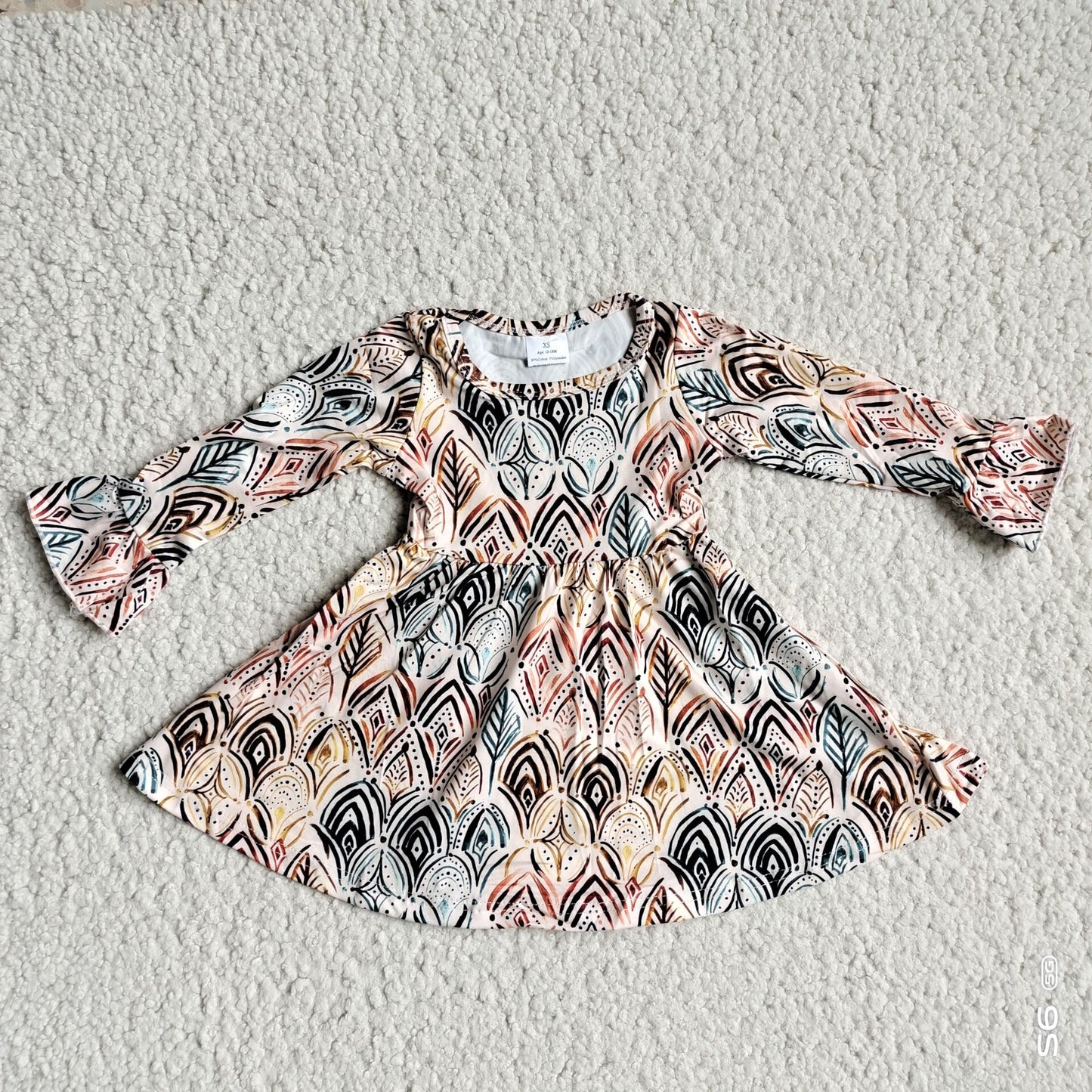 9.26 RTS NO MOQ（In stock）G3-8-9..' Baby Girls Winter Dress Colorful leaf striped leather long-sleeved dress