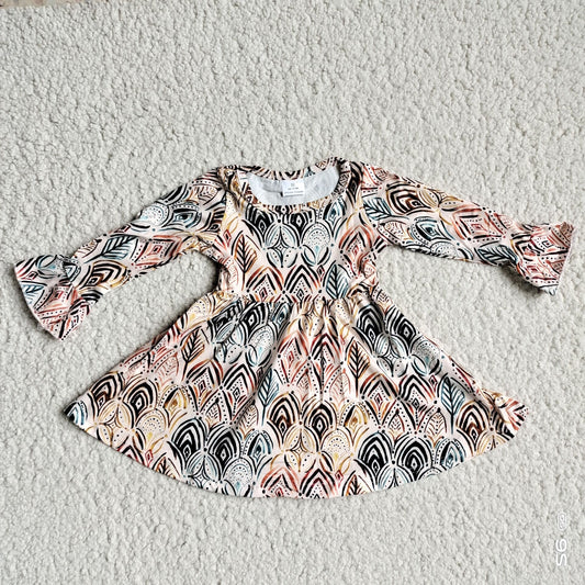 9.26 RTS NO MOQ（In stock）G3-8-9..' Baby Girls Winter Dress Colorful leaf striped leather long-sleeved dress