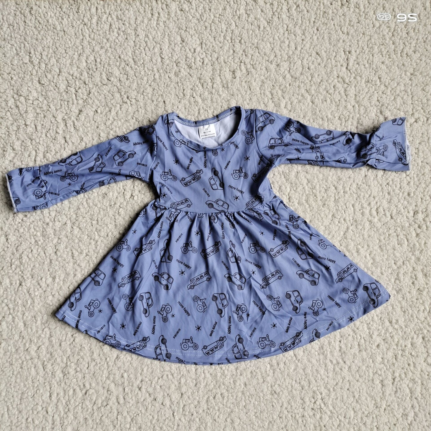 9.26 RTS NO MOQ（In stock）G3-8-9- Baby Girls Winter Dress Line car dark purple long-sleeved dress