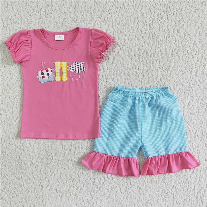 GSSO0123Umbrella rain boots embroidery girls summer outfits