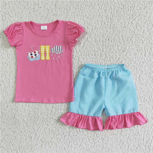 GSSO0123Umbrella rain boots embroidery girls summer outfits