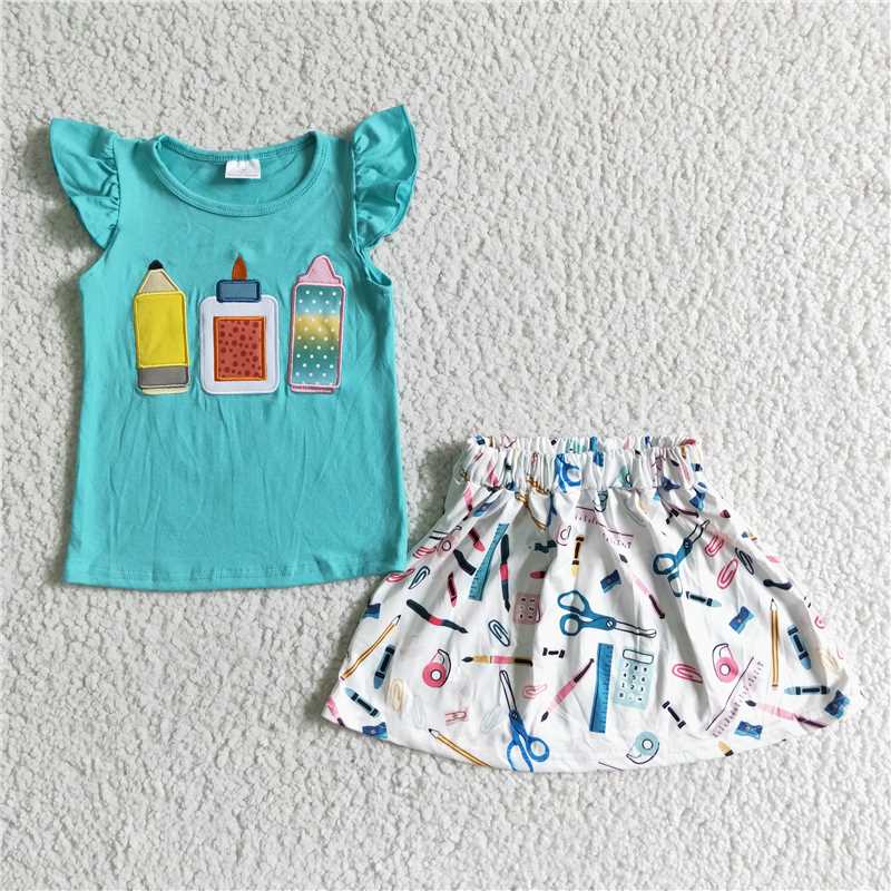 GSD0080Pencil embroidery shirt skirt girls back to school clothes