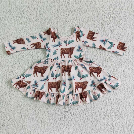 GLD0005 Baby girls western highland cow twirl dresses