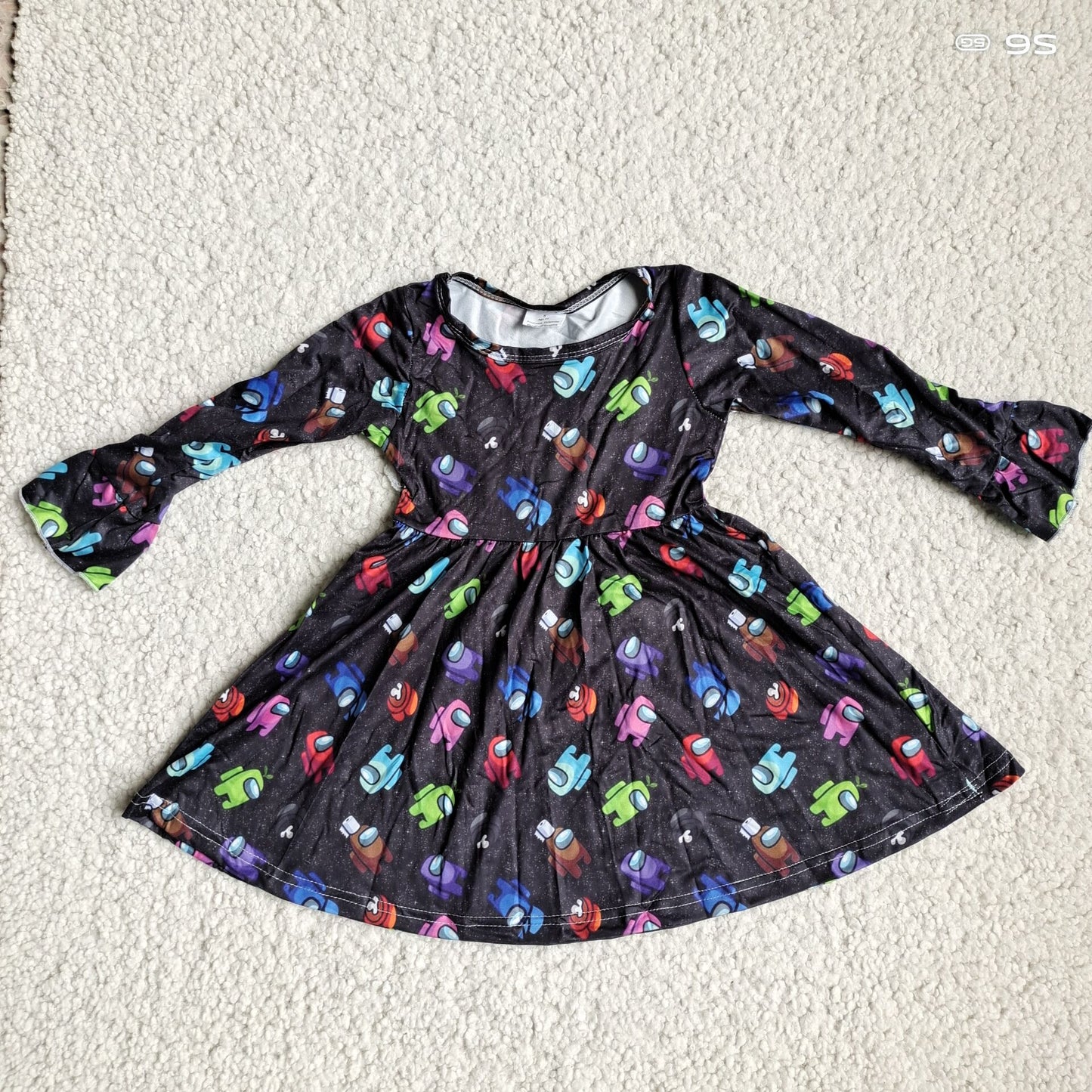 9.18 RTS NO MOQ（In stock）G4-12-4'* Baby Girls Winter Dress Baby Girls Colorful little robot black high waist long sleeve dress