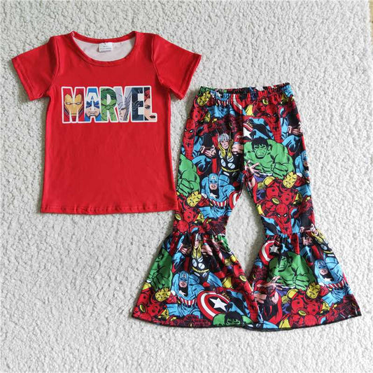 GSPO0159 Girls' MARVEL red short-sleeved trousers suit