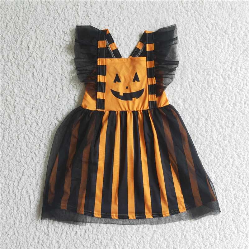 GSD0138 Halloween Pumpkin Flying Sleeves Dress