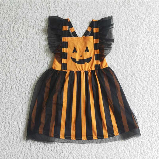 GSD0138 Halloween Pumpkin Flying Sleeves Dress
