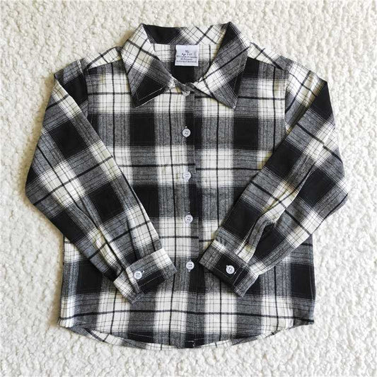 BT0060 Baby kids black plaid pocket shirts