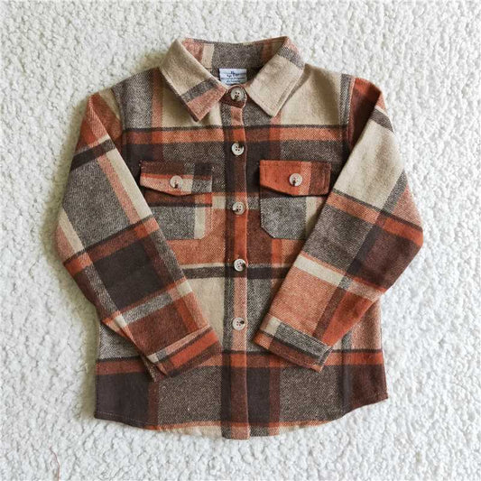BT0061 Baby kids orange plaid pocket shirts